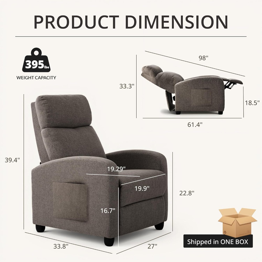 Home Cinema Recliners - Modern Manuel İtmeli Yatar Koltuk, Ayarlanabilir